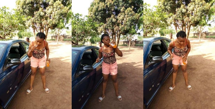 Nigerian Lady brushes teeth with a bottle of Fanta (Photos)