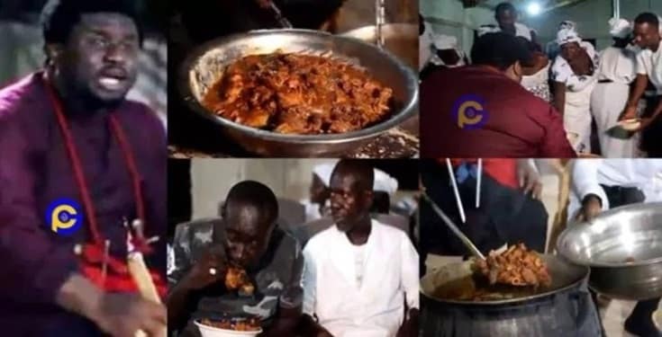 Pastor shares fufu and cow meat soup after church service (Video)