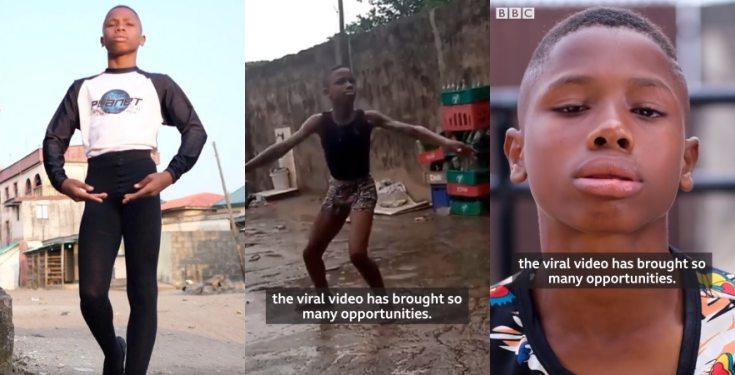 Nigerian ballet boy who went viral for dancing in the rain gets emotional as he prepares for America