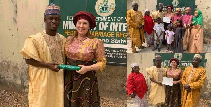 Photos from the court wedding of 23-year-old Kano man and his 46-year-old American lover