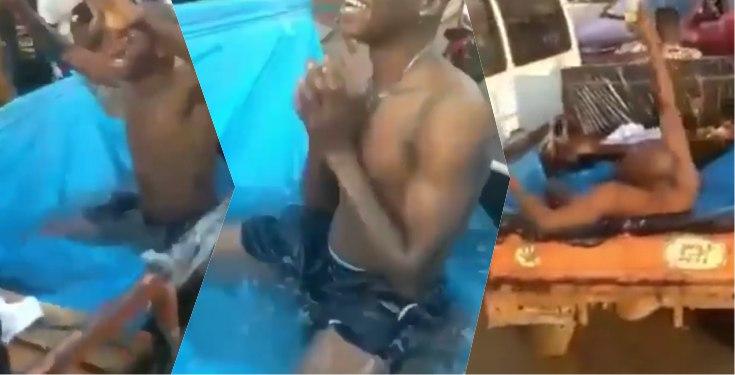 Man converts Tricycle to mini swimming pool to celebrate birthday (Video)