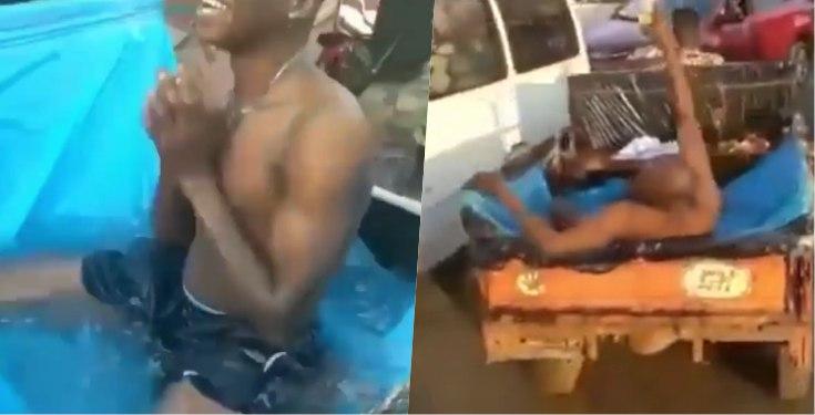 Man converts Tricycle to mini swimming pool to celebrate birthday (Video)