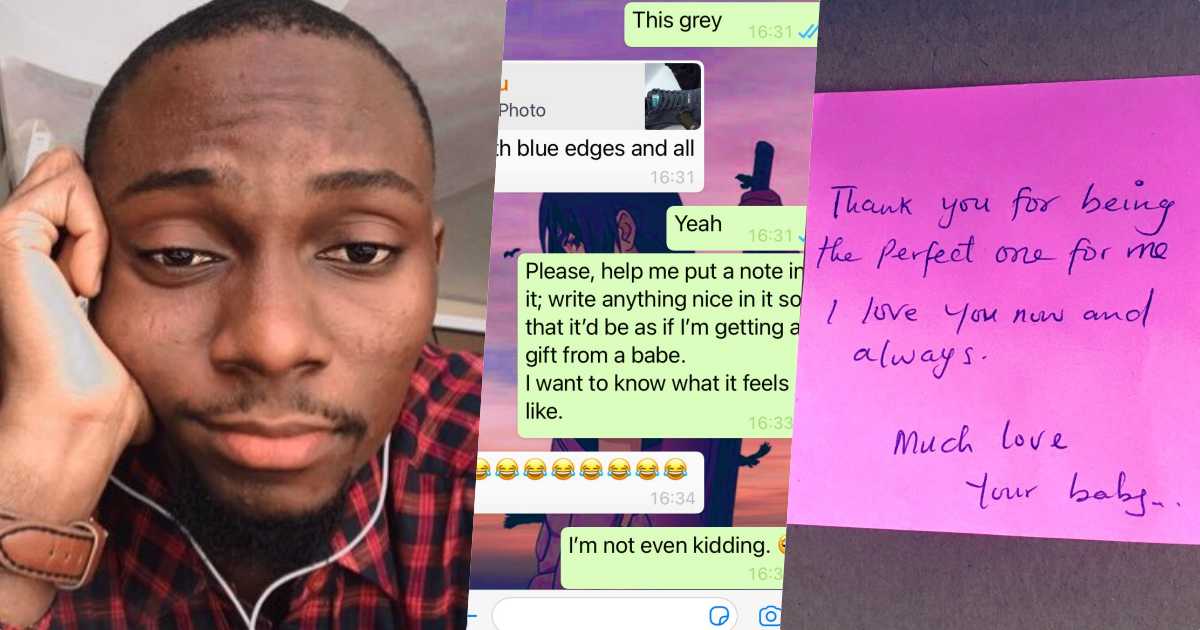Man shares touching note from online vendor after asking to make his order look like 'gift from a babe'