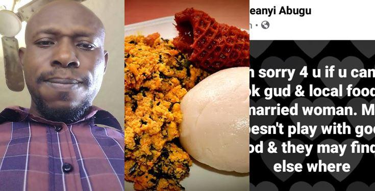 Man slams ladies who can't cook for husband says he will leave home