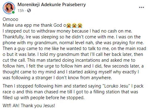 Lady narrates how suspected kidnapper used incantation to make her follow him