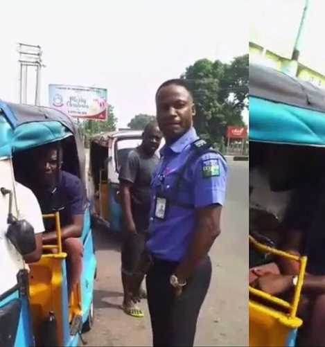 A Nigerian policeman has received huge praises from Nigerians following kind gesture towards a tricyclist and his passengers.