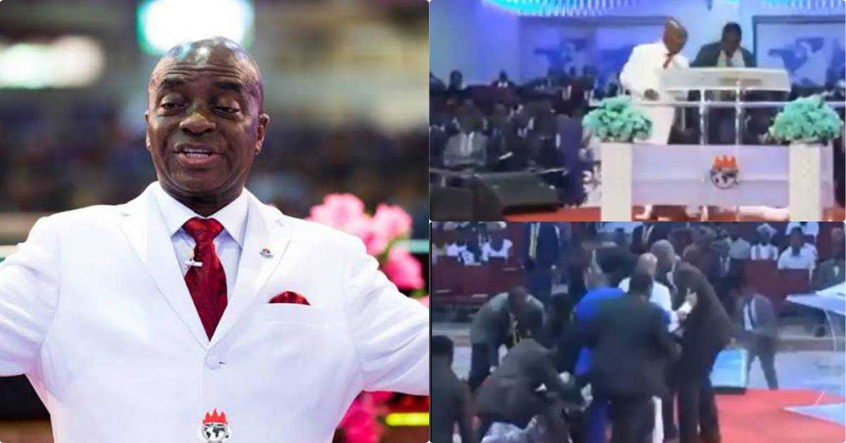 Man breaches Bishop Oyedepo's security, creates a scene during service (Video)