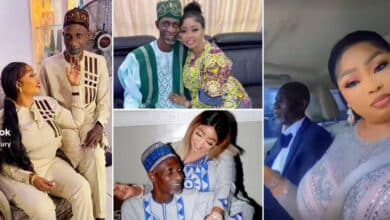 Netizens react as beautiful Nigerian lady flaunts her elderly husband (Video)