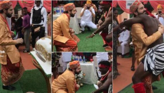 "Una don lock client give una sister marry" - Reaction as Oyinbo man embraces igbo culture, showcases impressive dance moves, and seamless blending at wedding (Video)
