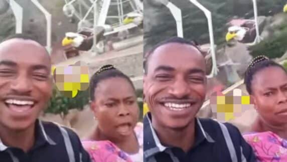 "Stop it!" – Nigerian mom begs in freight as son takes her on flying tower ride in Abuja