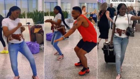 After 12 years, Nigerian lady dances joyfully at airport as she finally gets visa, reunites with brother (Video)