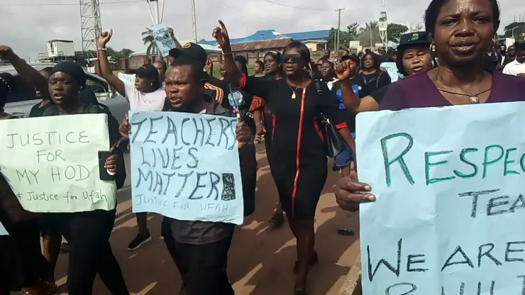 Delta Teachers Stage Protest After Their Colleague Was Killed By Student’s Father For Beating His Son