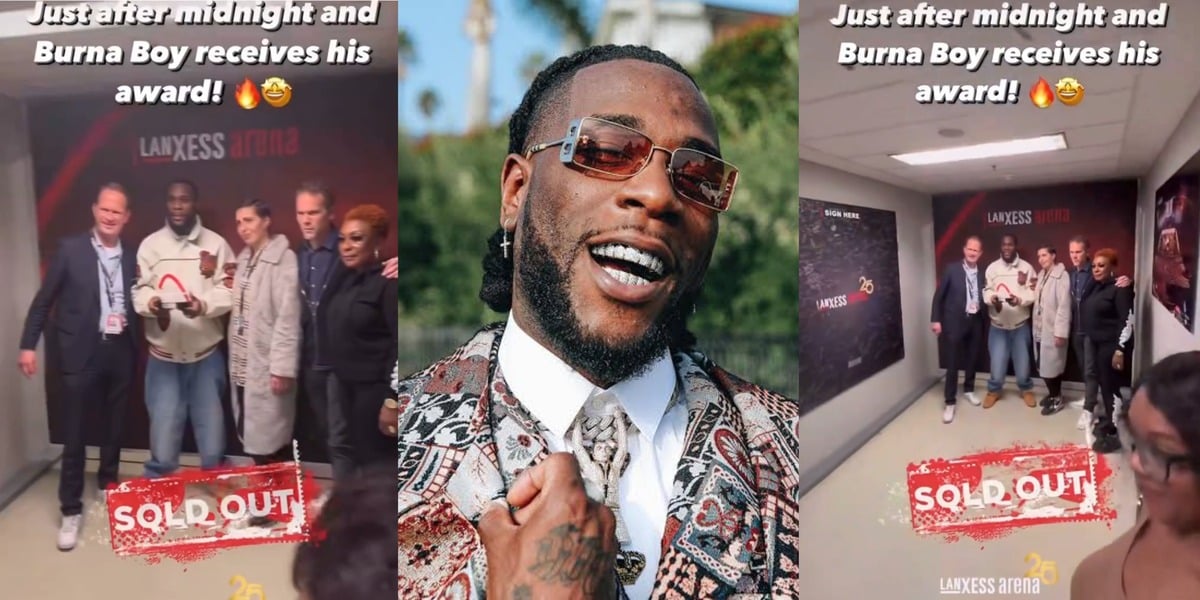 Burna Boy receives award for selling out 20,000-capacity Lanxess Arena in Cologne, Germany