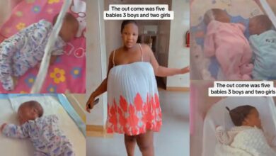 "Dear God, avoid me" - Nigerian woman turns heads online as she gives birth to quintuplets, 3 boys and 2 girls