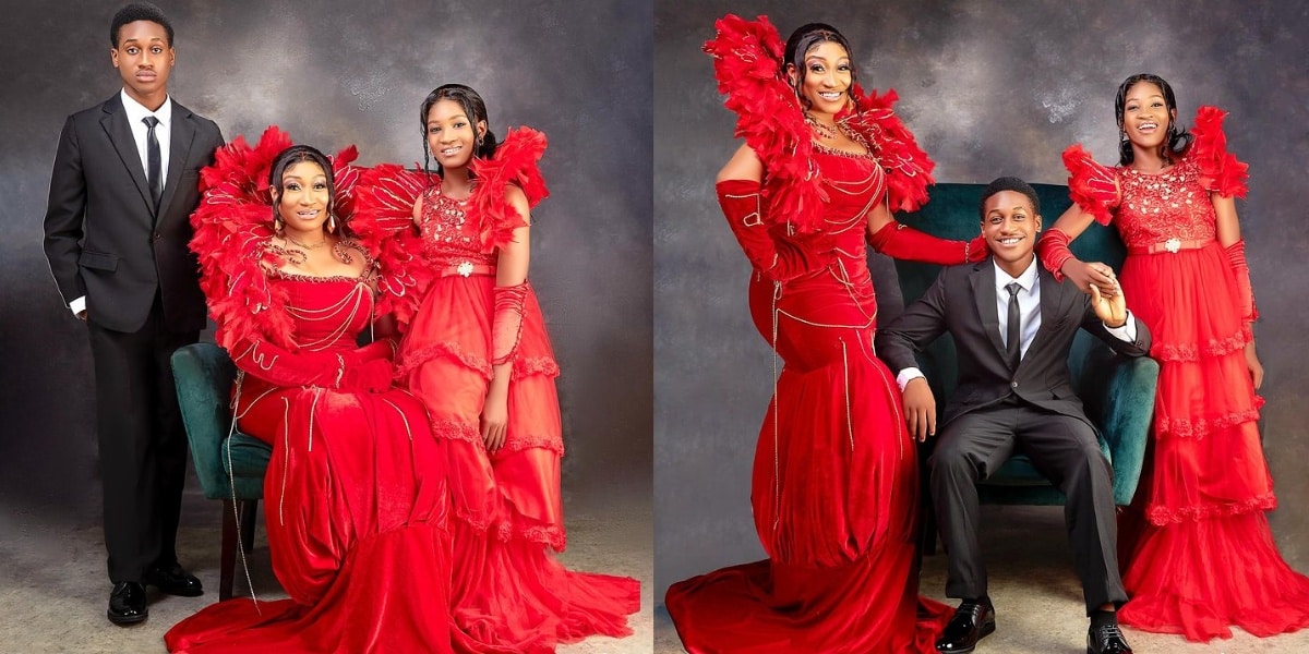 "First time seeing them" – Oge Okoye set tongues wagging as she flaunts children in Christmas photoshoot