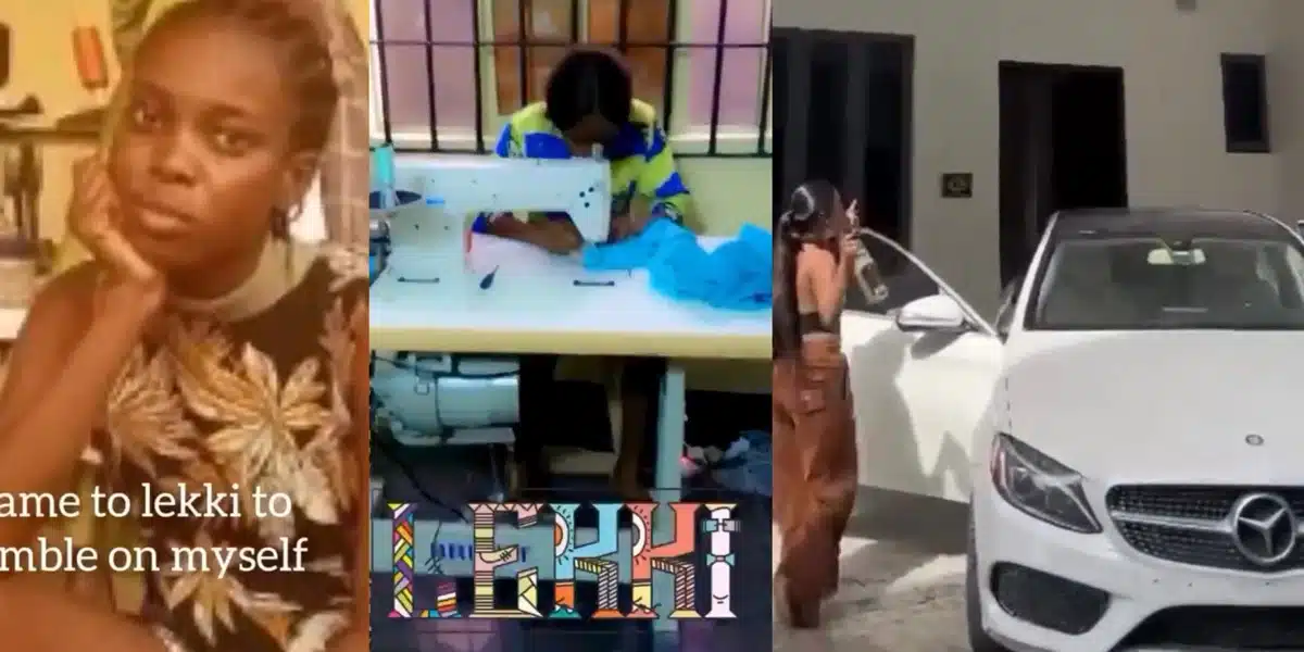 Young lady celebrates as she buys new building and Benz from her fashion design business