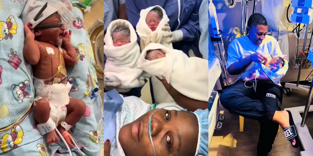 "Yaz, it’s soo scary" - Emotional scene as woman welcomes triplets, all placed on life support