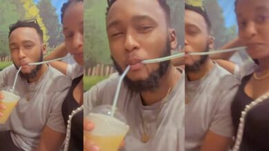 "Which stage is this?" - Nigerian couple's romantic straw-drinking style raises eyebrows on social media