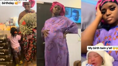 "Double blessing" - Nigerian woman stuns many as she celebrates birthday, welcomes new baby on the same day
