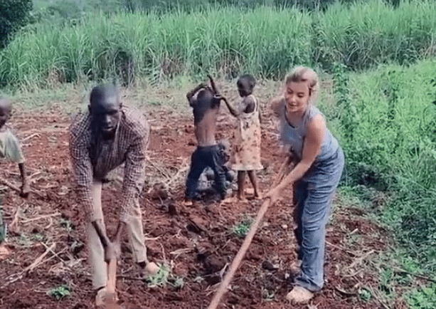 Oyinbo lady flies to Africa to meet farmer in village she fell in love with; it stuns many