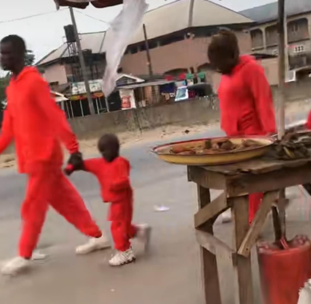 "Pablo, pablet and pablisses" - Nigerian dad, mum, and kids turn heads as they slay in matching red outfits