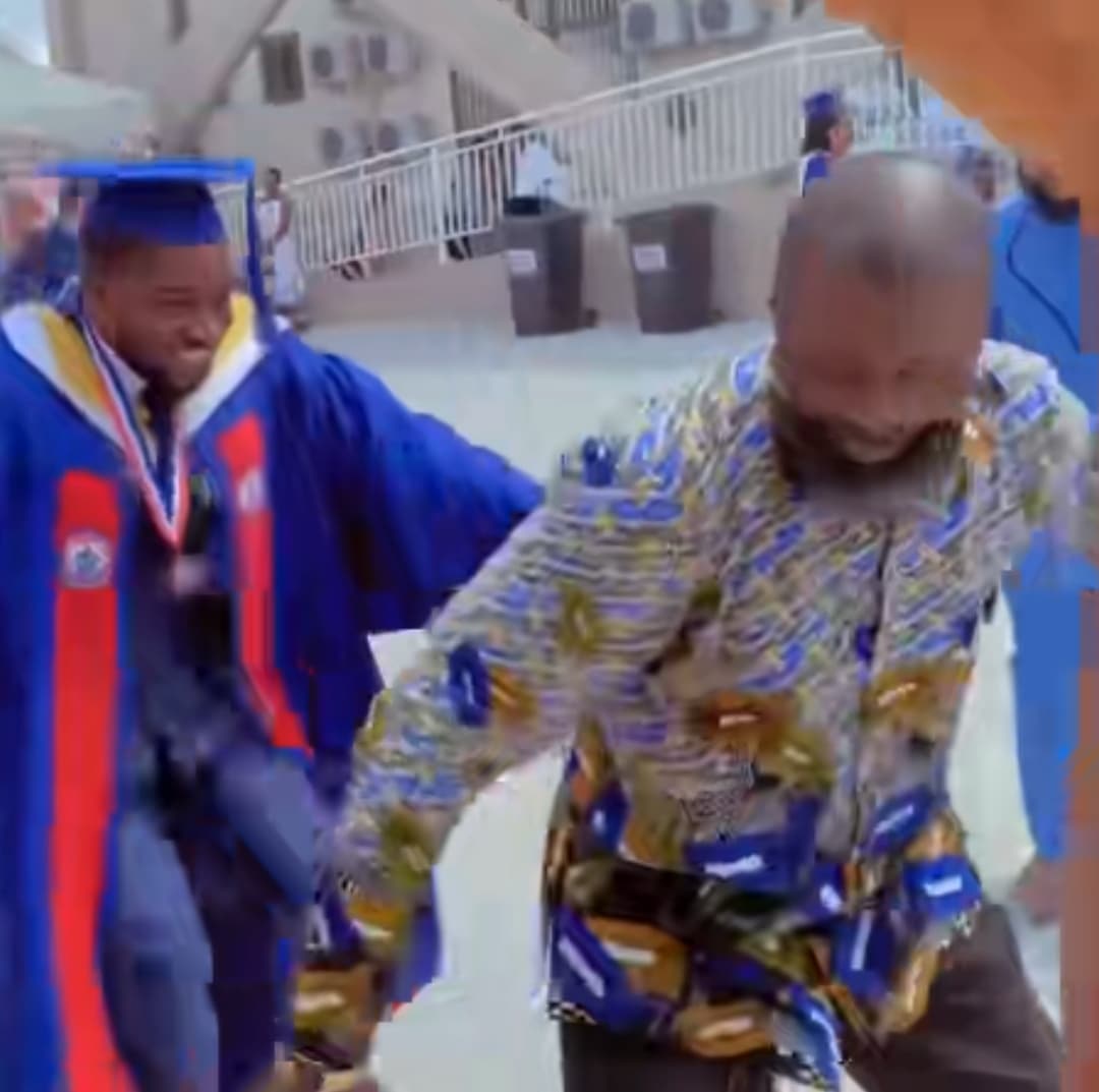 Heartwarming scene as proud Nigerian father carries his son on his back as he graduates from university