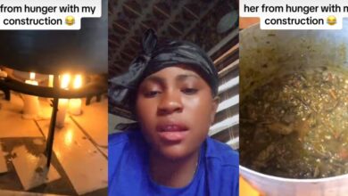 Resourceful Nigerian lady resorts to using candles to warm okra soup after her gas cylinder runs out