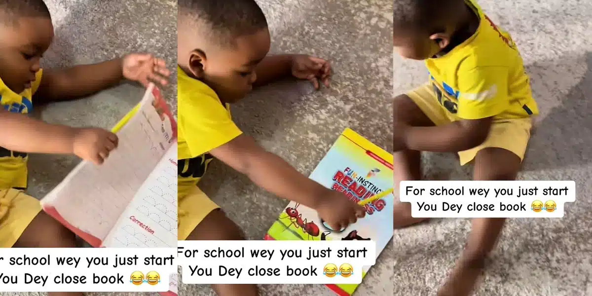 “For school wey you just start you dey close book” — Mother laments as her son gives up on his homework