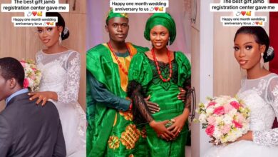 "Best JAMB gift" - Nigerian couple celebrates 1-month wedding anniversary after meeting at JAMB registration center