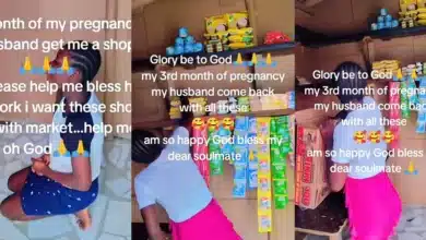 Pregnant lady appreciates her man for opening a store for her and filling it with provisions