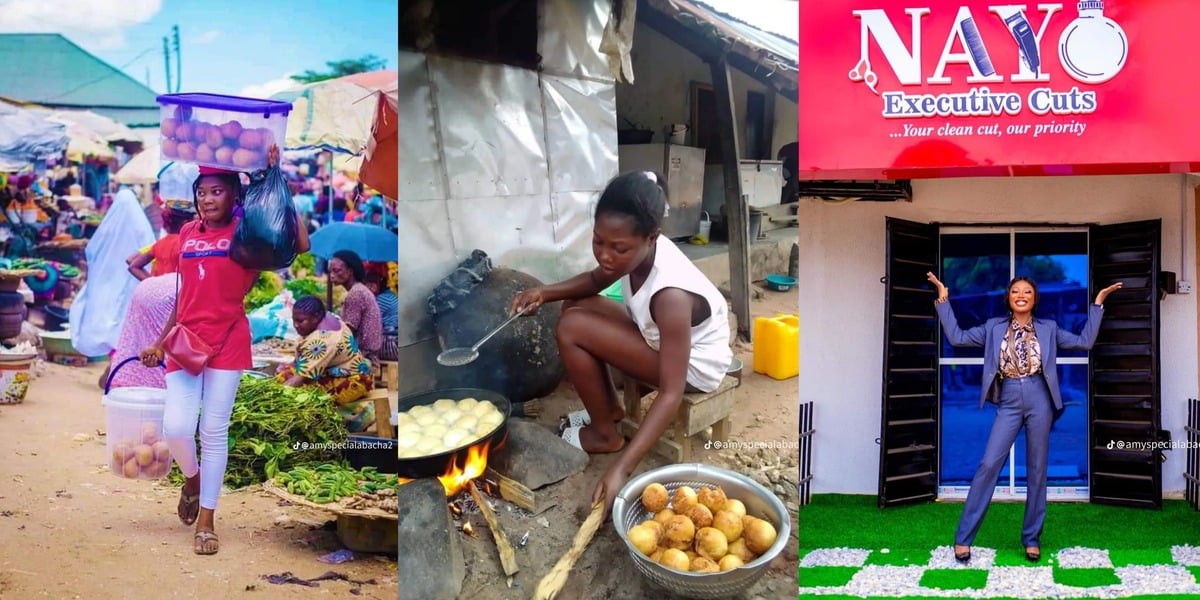 Nigerian lady's hard work pays off as she opens own shop after years of hawking chin chin, egg rolls, puff puff