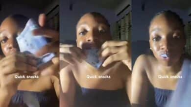 "No be Naira mutilation be this" – Video of lady eating naira notes sparks online reactions
