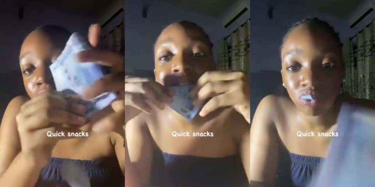"No be Naira mutilation be this" – Video of lady eating naira notes sparks online reactions