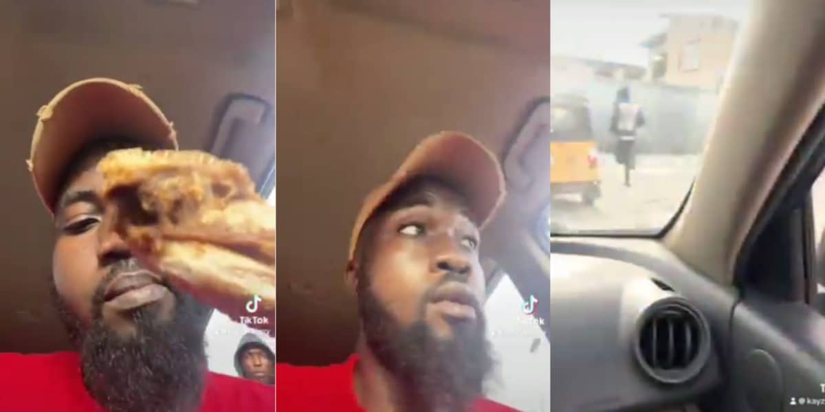 Man in shock as the chicken he was eating is snatched from his hand in Lagos traffic